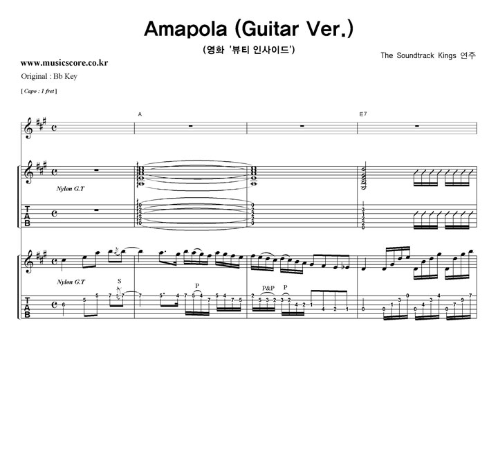 The Soundtrack Kiings Amapola (Guitar Ver.)  A키 기타 타브 악보