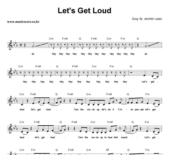 Jennifer Lopez Let's Get Loud 악보