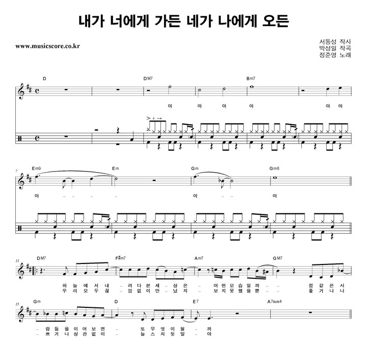 정준영 내가 너에게 가든 네가 나에게 오든 밴드 드럼 악보