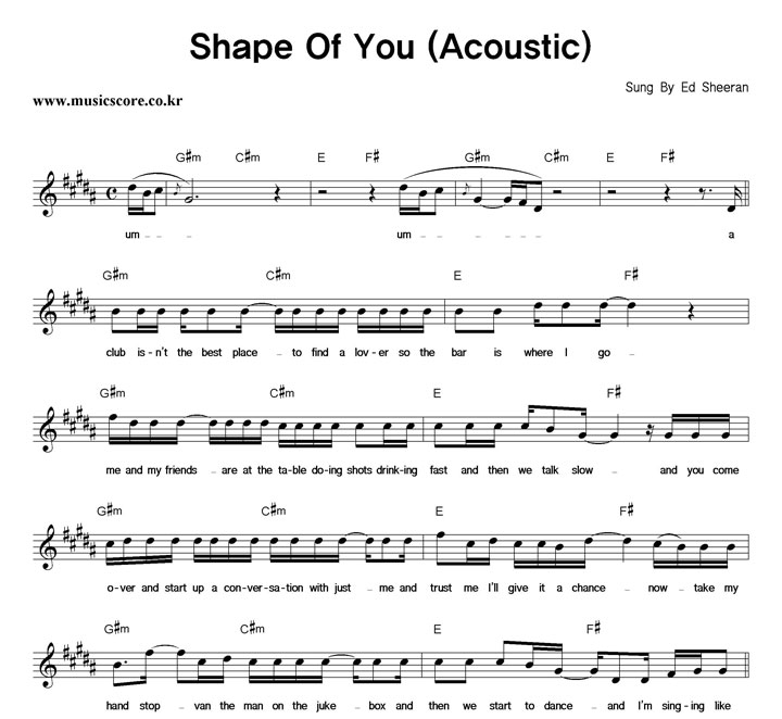 Песня shape of you speed up. Shape of you Ноты. Shape of you Ноты для гитары. Эд Ширан Shape of you Ноты. Эд Ширан Ноты.