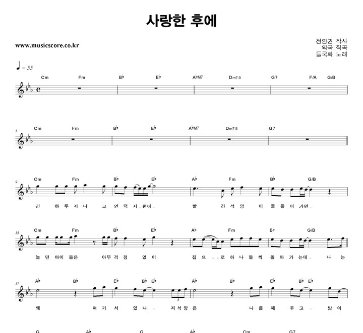 들국화 사랑한 후에 밴드 드럼 악보