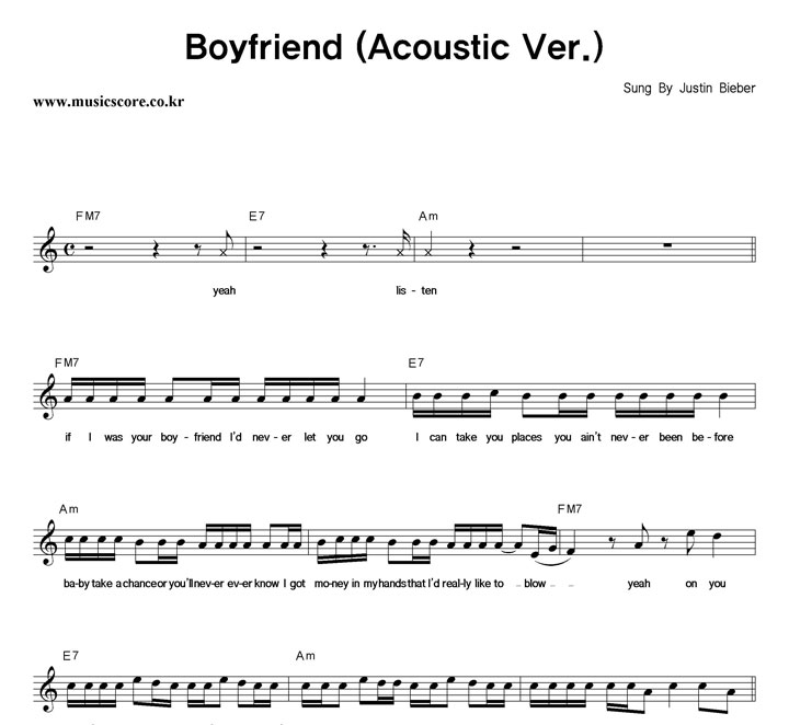 Justin Bieber Boyfriend (Acoustic Ver.) Ǻ