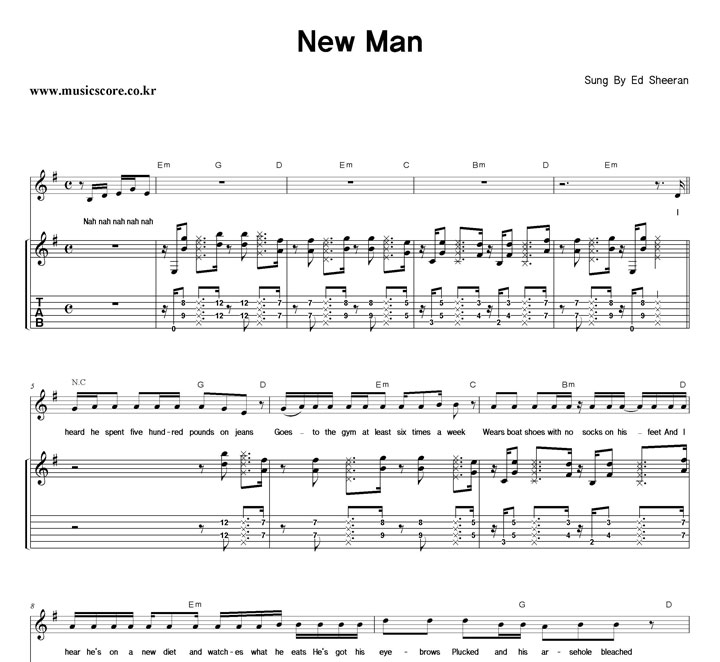 Ed Sheeran New Man 밴드 기타 타브 악보