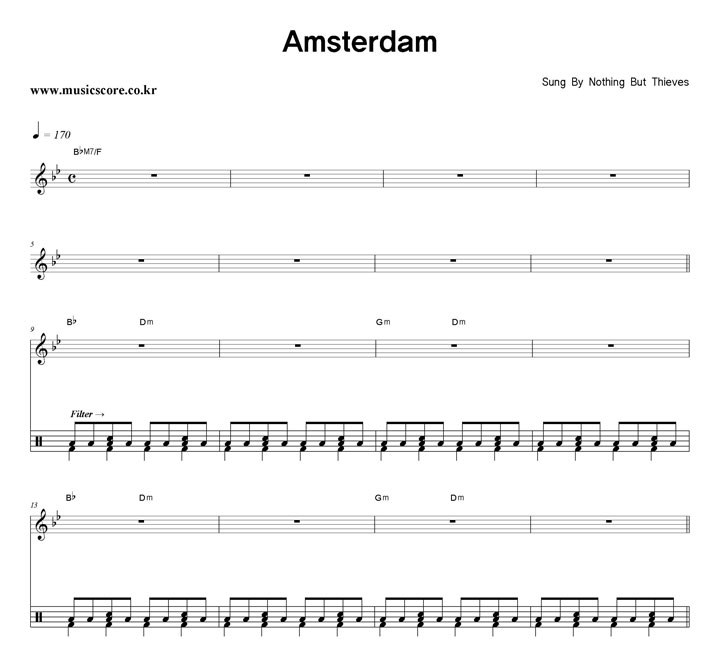 Nothing But Thieves Amsterdam 밴드 드럼 악보