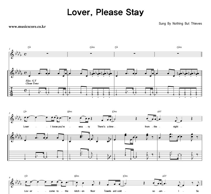 Nothing But Thieves Lover, Please Stay 기타 타브 악보