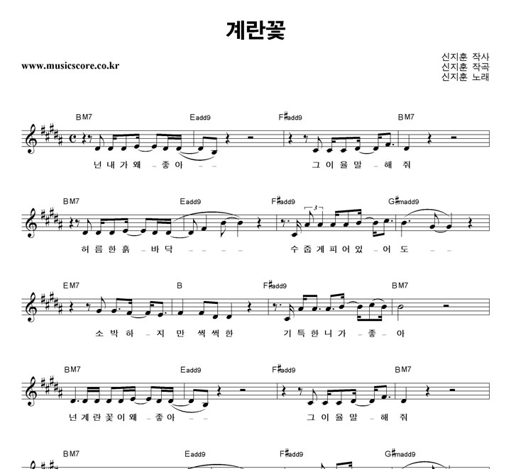 신지훈 계란꽃 악보 신지훈 계란꽃 악보