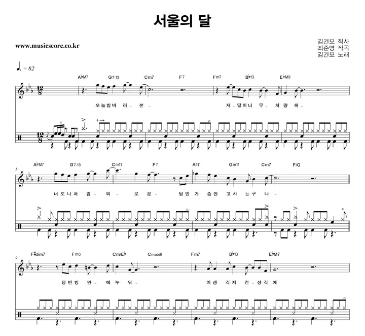 김건모 서울의 달 밴드 드럼 악보