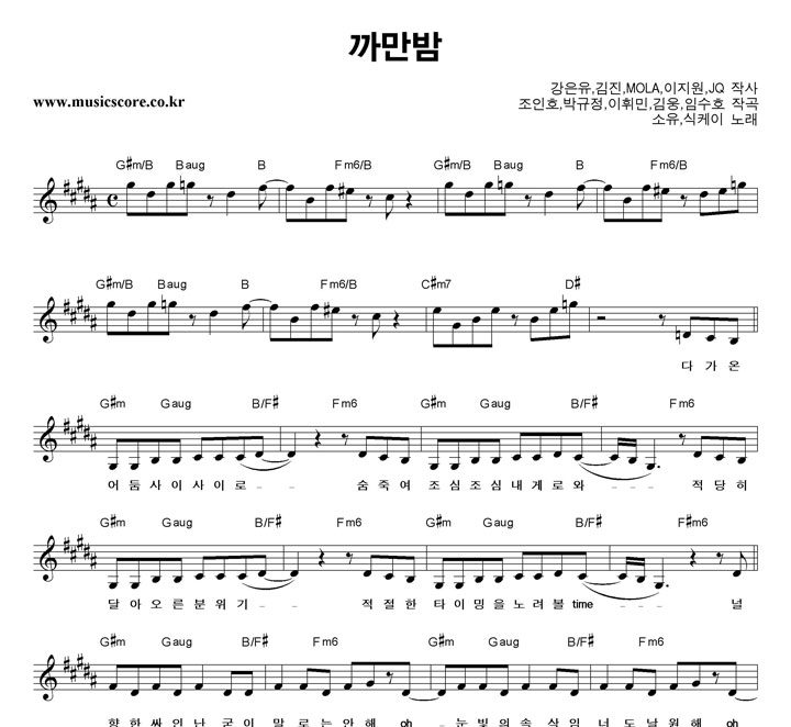 소유,식케이 까만밤 악보