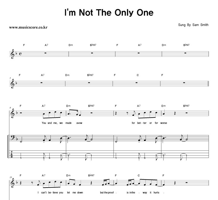 Sam Smith I'm Not The Only One 밴드 베이스 타브 악보