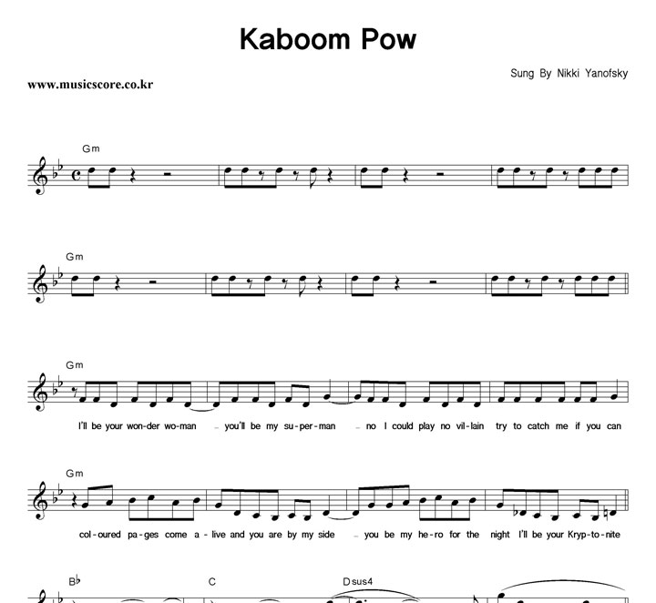 Nikki Yanofsky Kaboom Pow 악보