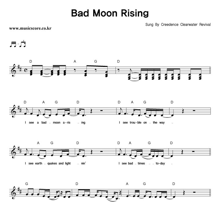 C.C.R Bad Moon Rising  악보