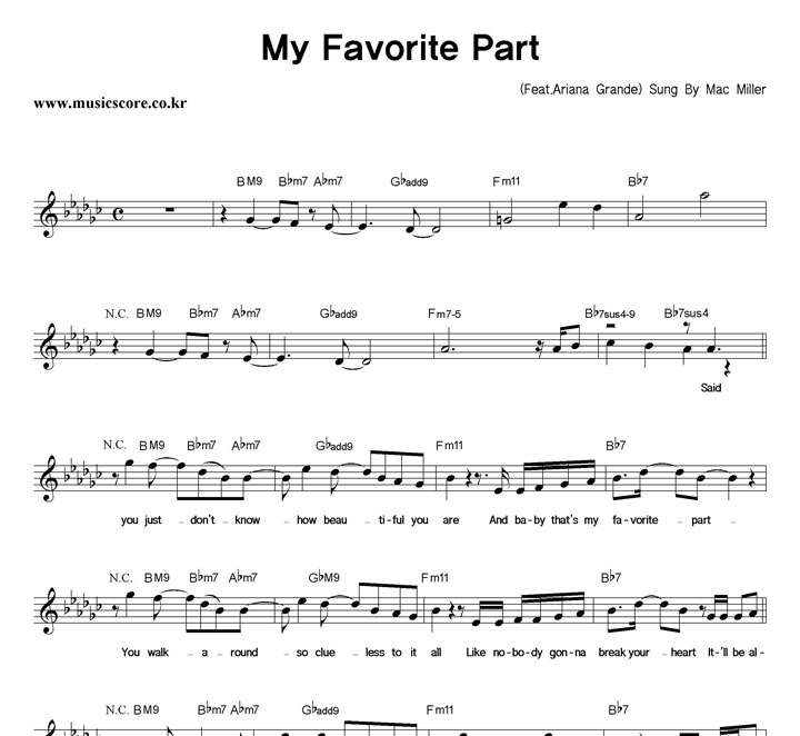 Mac Miller My Favorite Part 악보