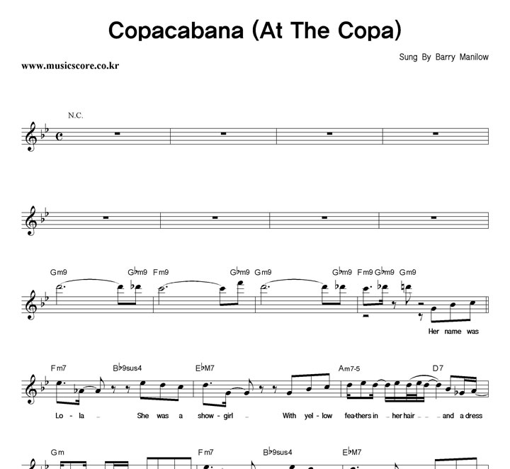 Barry Manilow Copacabana (At The Copa) 악보
