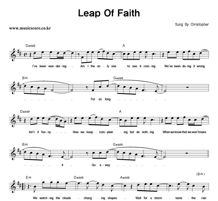 Christopher Leap Of Faith 악보