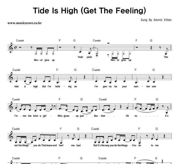 Atomic Kitten Tide Is High 악보