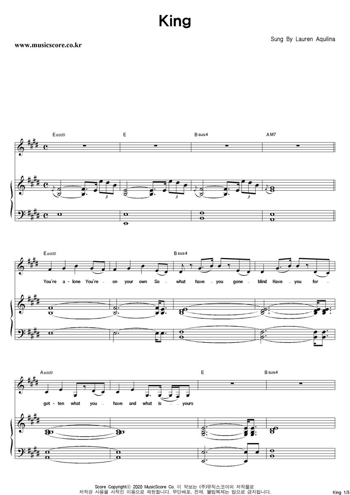 Lauren Aquilina King 피아노 악보
