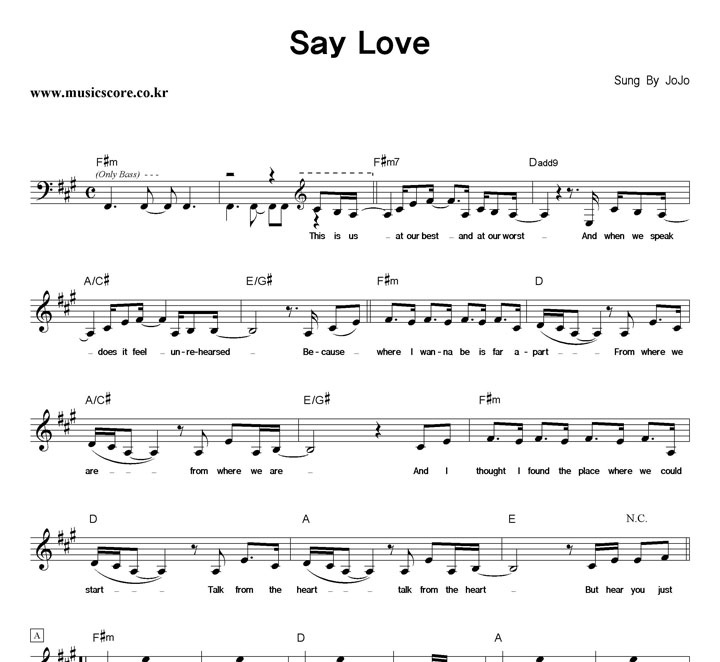Jo Jo Say Love 악보