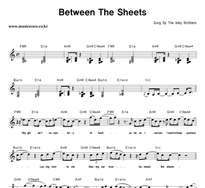 The Isley Brothers Between The Sheets 악보