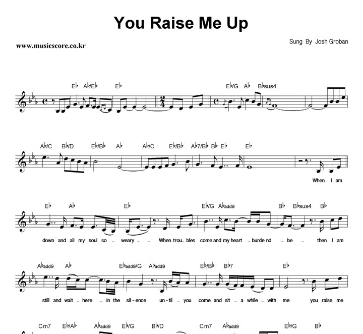 Josh Groban You Raise Me Up 악보