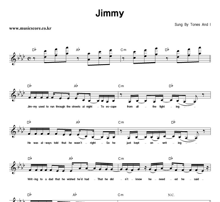 Tones And I Jimmy 악보