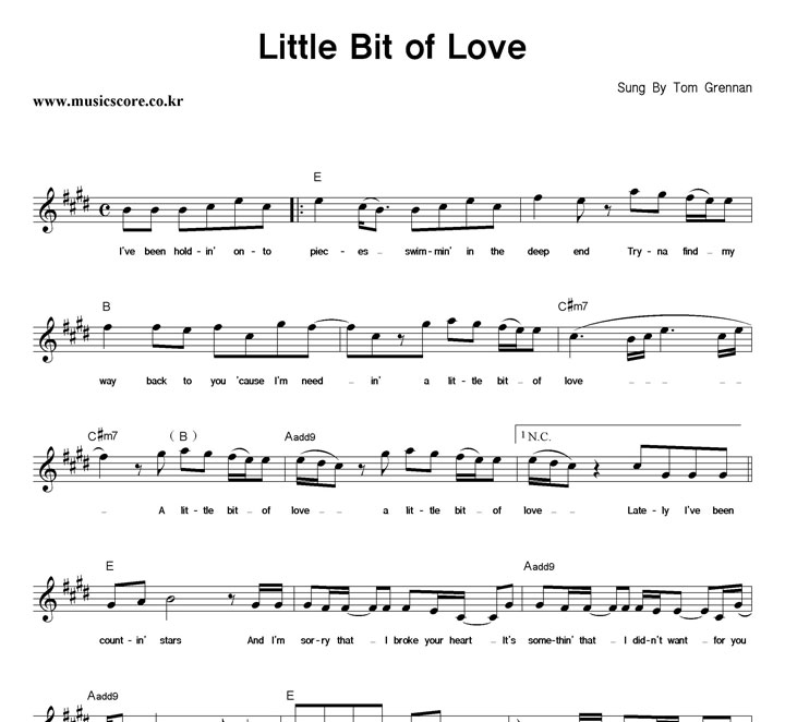 Tom Grennan Little Bit of Love 악보