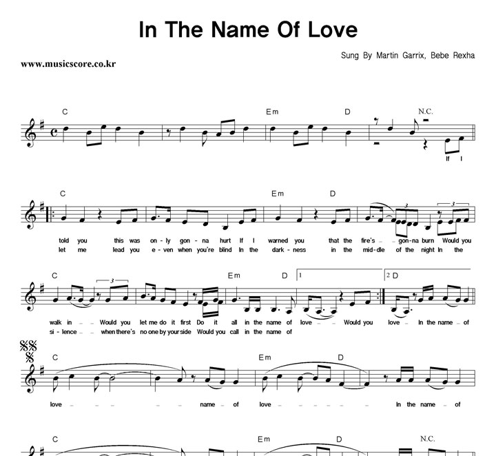 Martin Garrix, Bebe Rexha In The Name Of Love 악보