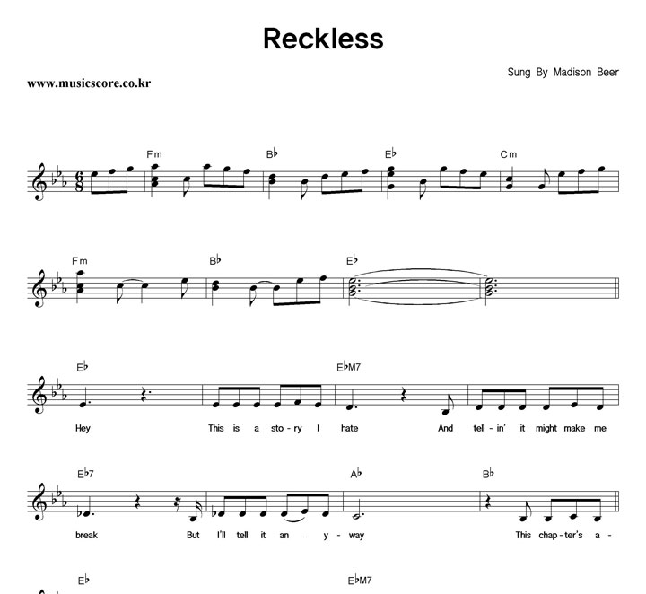 Madison Beer Reckless 악보