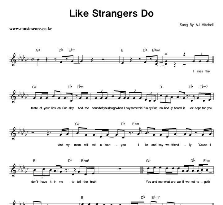 AJ Mitchell Like Strangers Do 악보