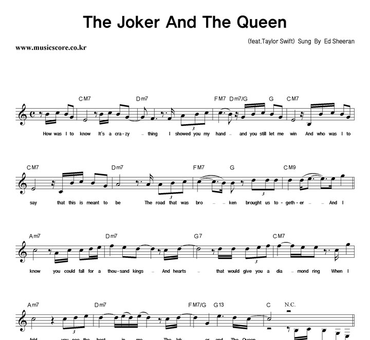 Ed Sheeran The Joker And The Queen 악보