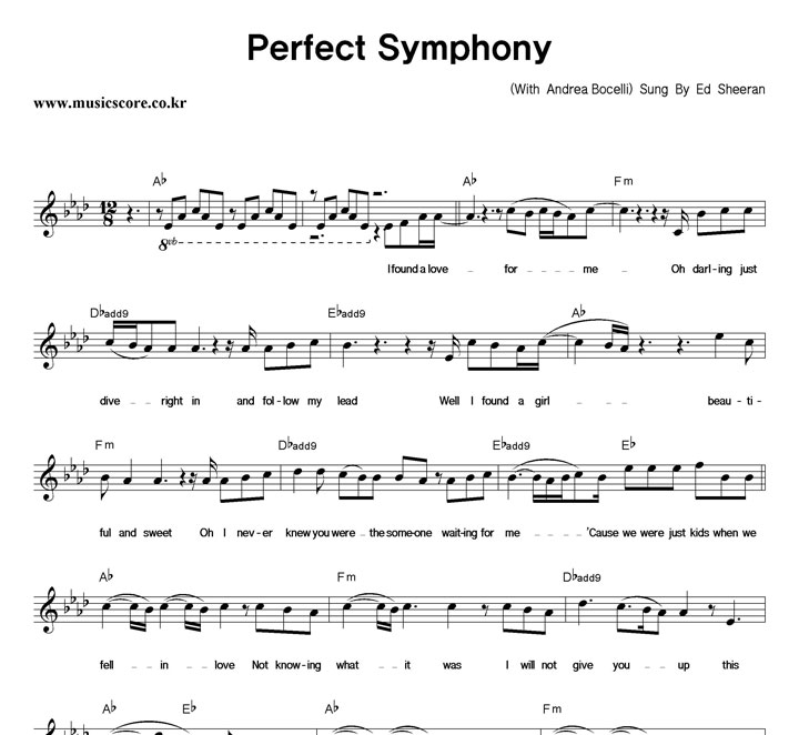 Ed Sheeran Perfect Symphony (With Andrea Bocelli) 악보