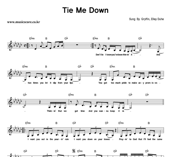 Gryffin, Elley Duhe Tie Me Down 악보