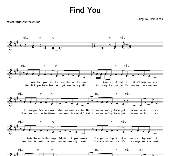 Nick Jonas Find You 악보