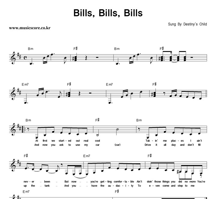 Destiny's Child Bills,Bills,Bills 악보