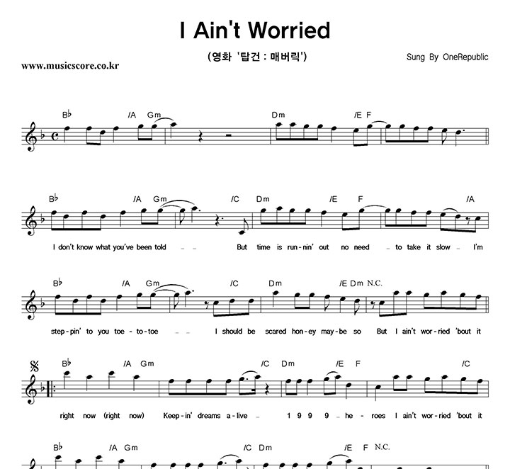 OneRepublic I Ain't Worried Ǻ