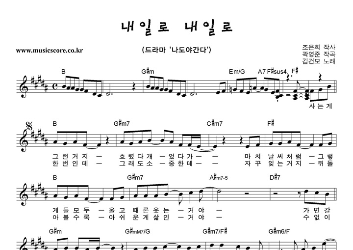김건모 내일로내일로 악보 김건모 내일로내일로 악보