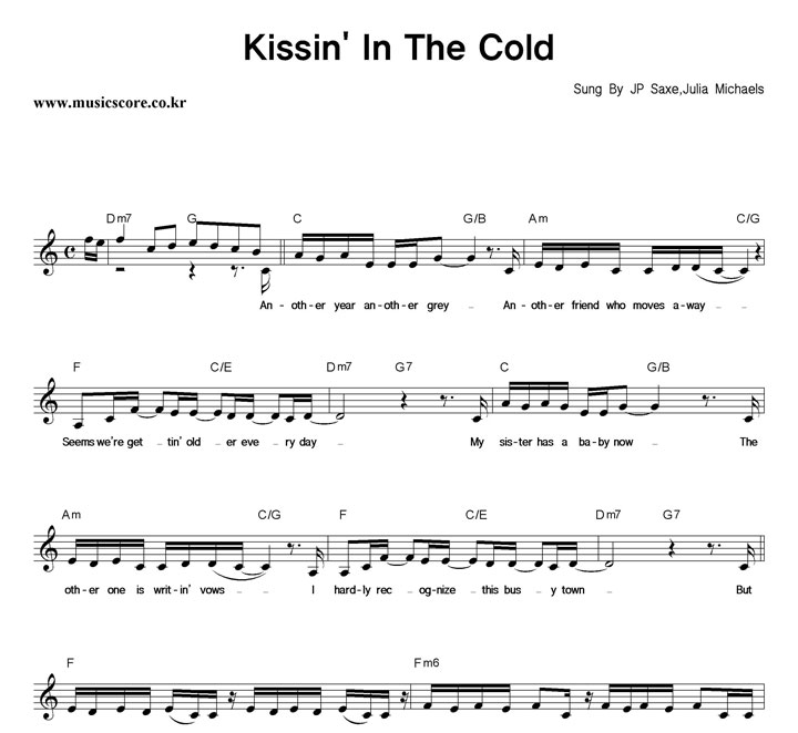 JP Saxe, Julia Michaels Kissin' In The Cold 악보