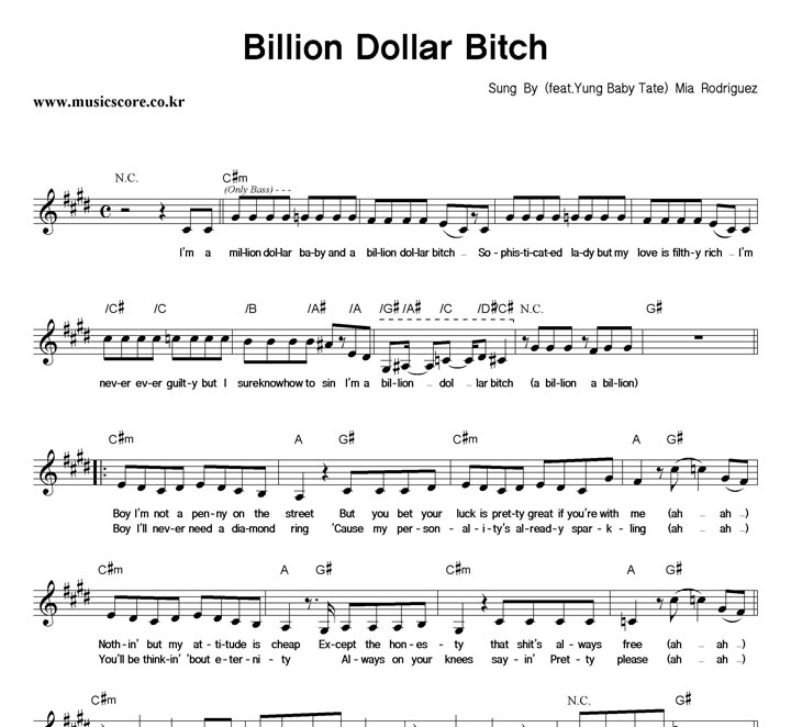 Mia Rodriguez Billion Dollar Bitch 악보