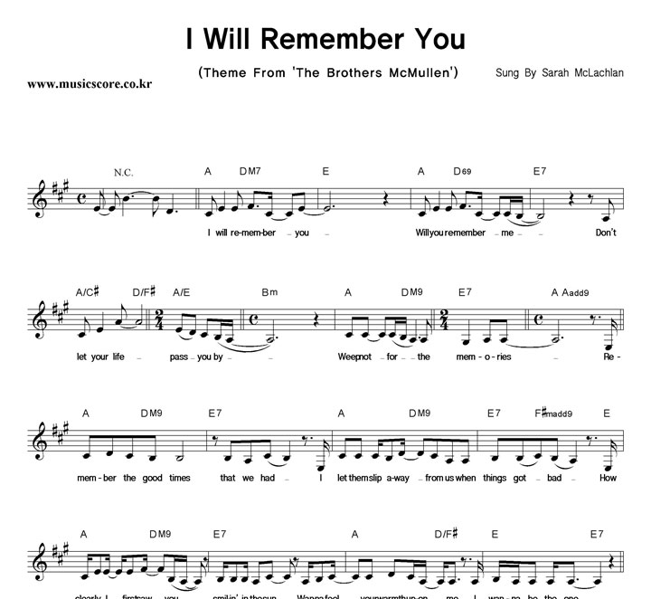 Sarah McLachlan I Will Remember You Ǻ