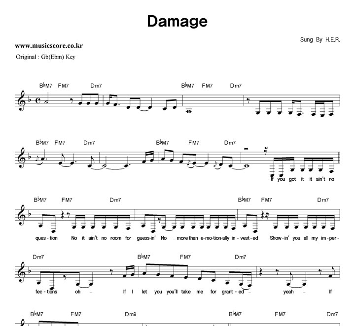 H.E.R. Damage  F키 악보