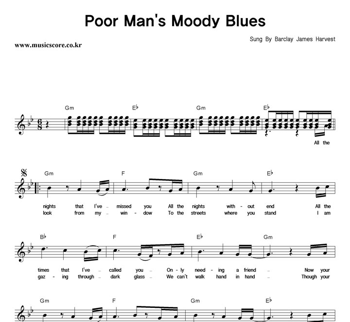 Barclay James Harvest Poor Man's Moody Blues 악보