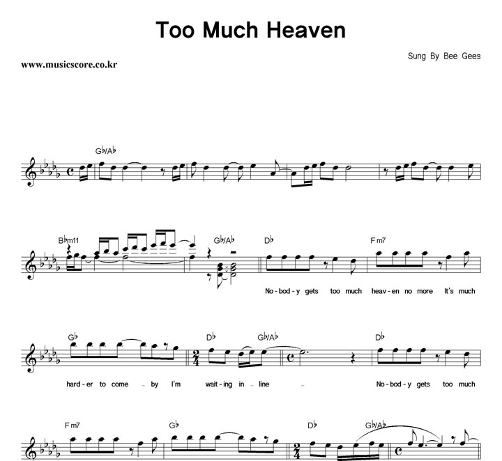 Bee Gees Too Much Heaven 악보