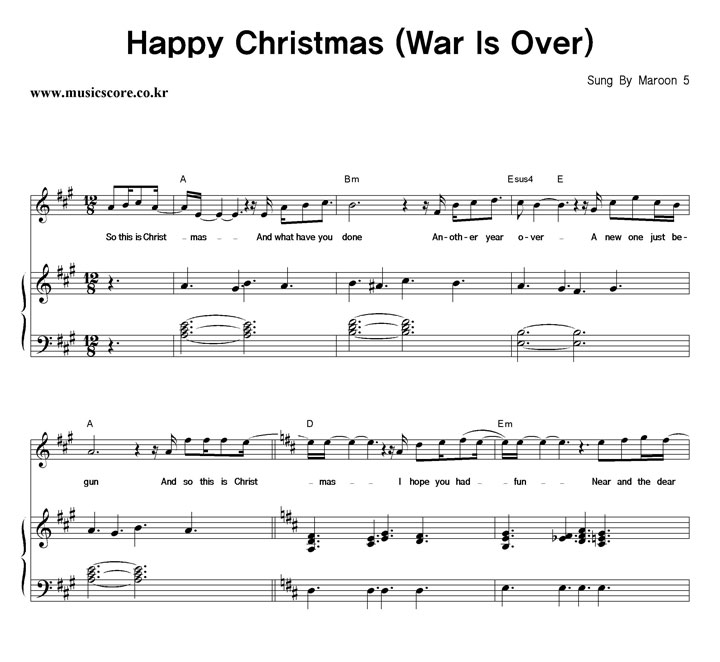 Maroon5 Happy Christmas (War Is Over) 피아노 악보