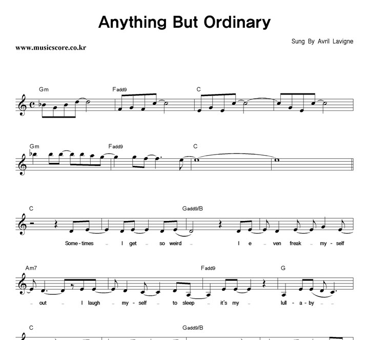 Avril Lavigne Anything But Ordinary 악보